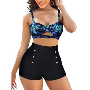 Women's Two Piece Swimsuit / Bathing suit black and blue/green size Large